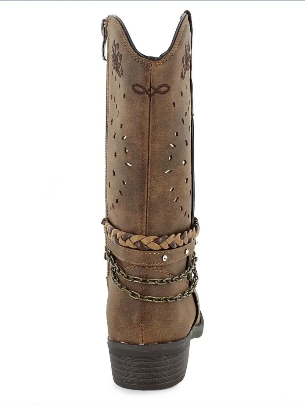 Girls' Brown Braided & Chain Accent Western-Style Boots Sz. 5